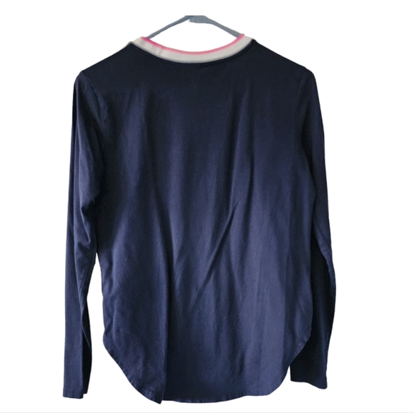Banana Republic Navy T Shirt With Pink White Collar Long Sleeve Size X-Small - Picture 2 of 4